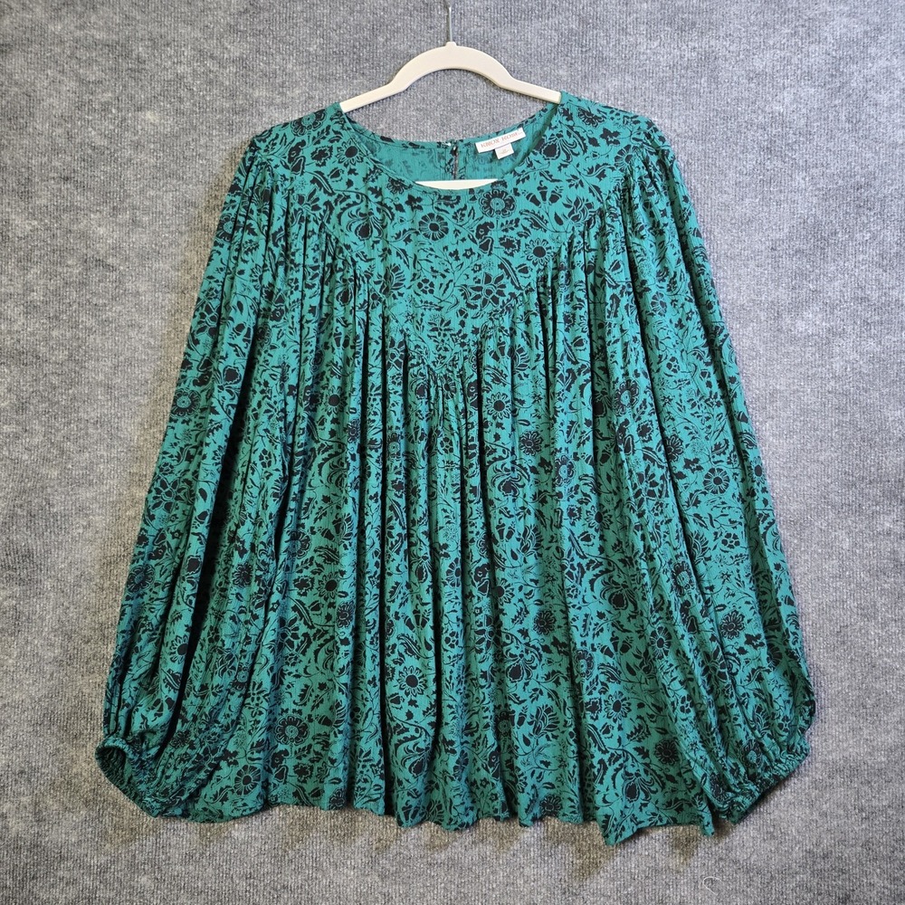 Knox Rose Top Womens 2X Forest Green Floral Crepe Peasant Earthy Whimsygoth